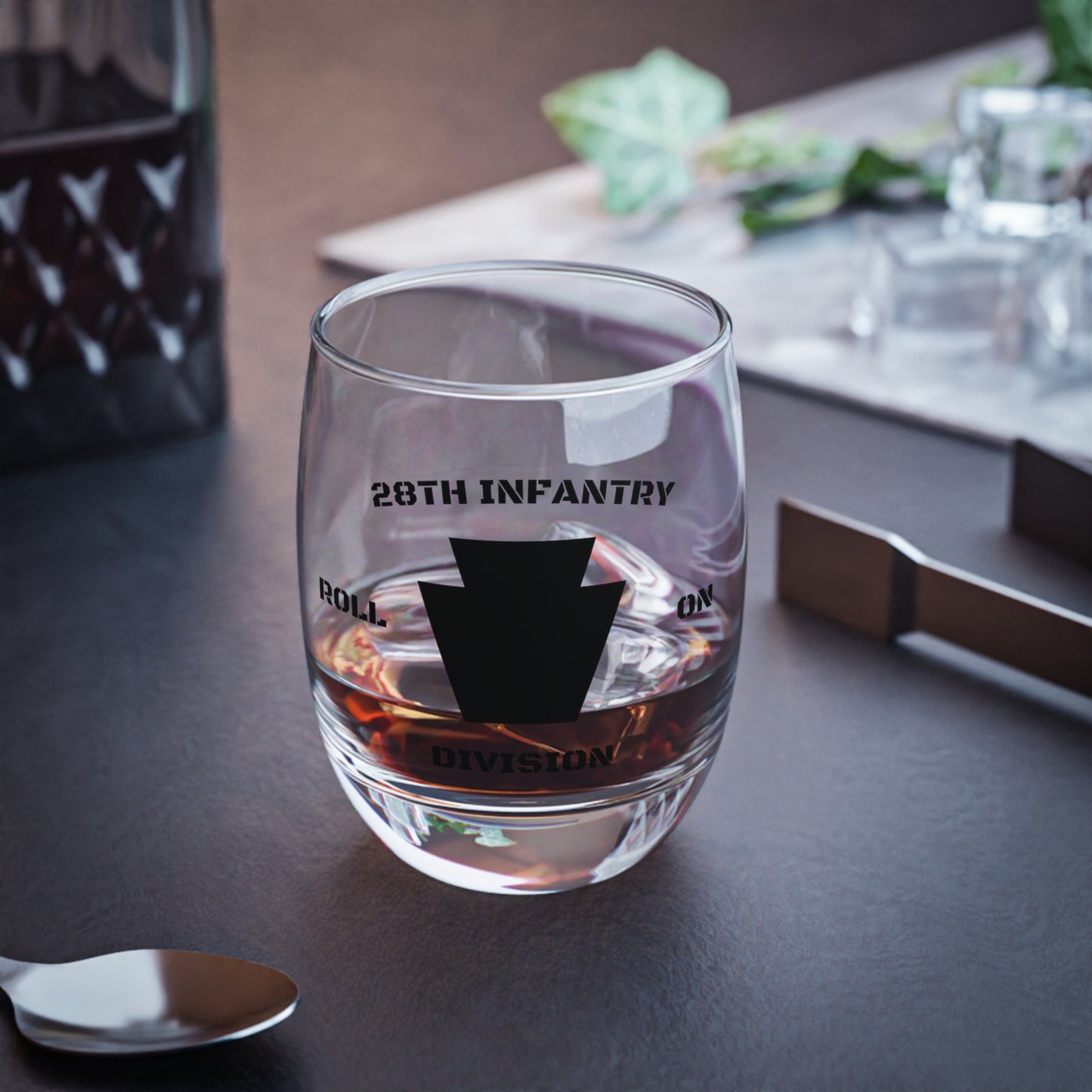 Black Keystone "Roll On" Whiskey Glass