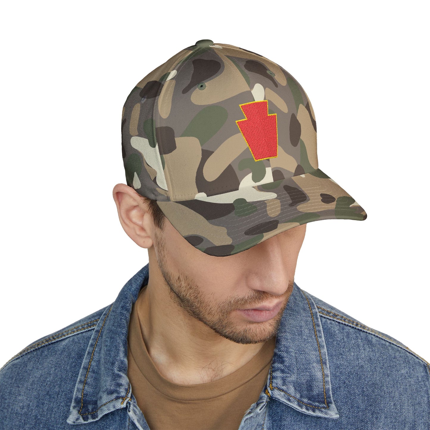 28th Infantry Division Embroidered Red Keystone Closed-Back Hat