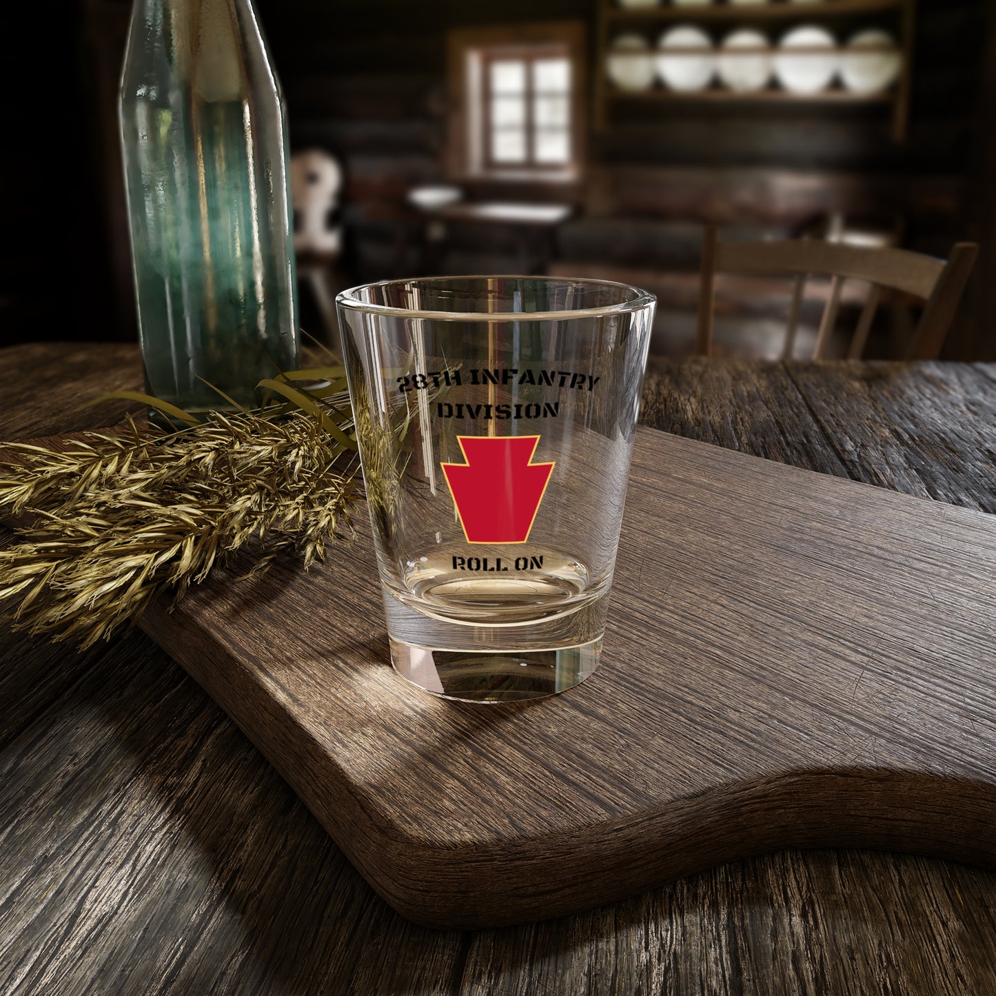 28th ID "Roll On" Red Keystone 1.5oz Shot Glass
