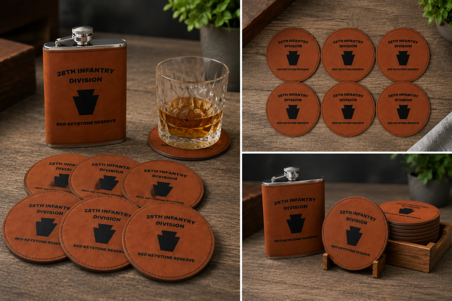 28th Infantry Division Flask & Coaster Set