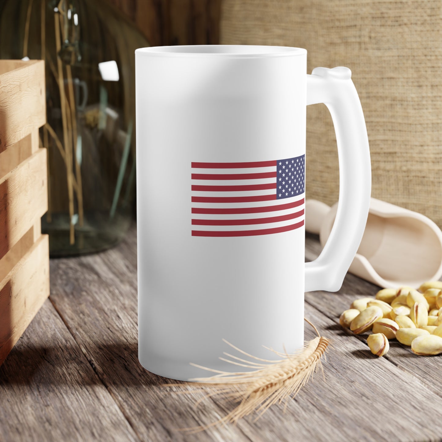 Red Keystone American Flag Frosted Glass Beer Mug