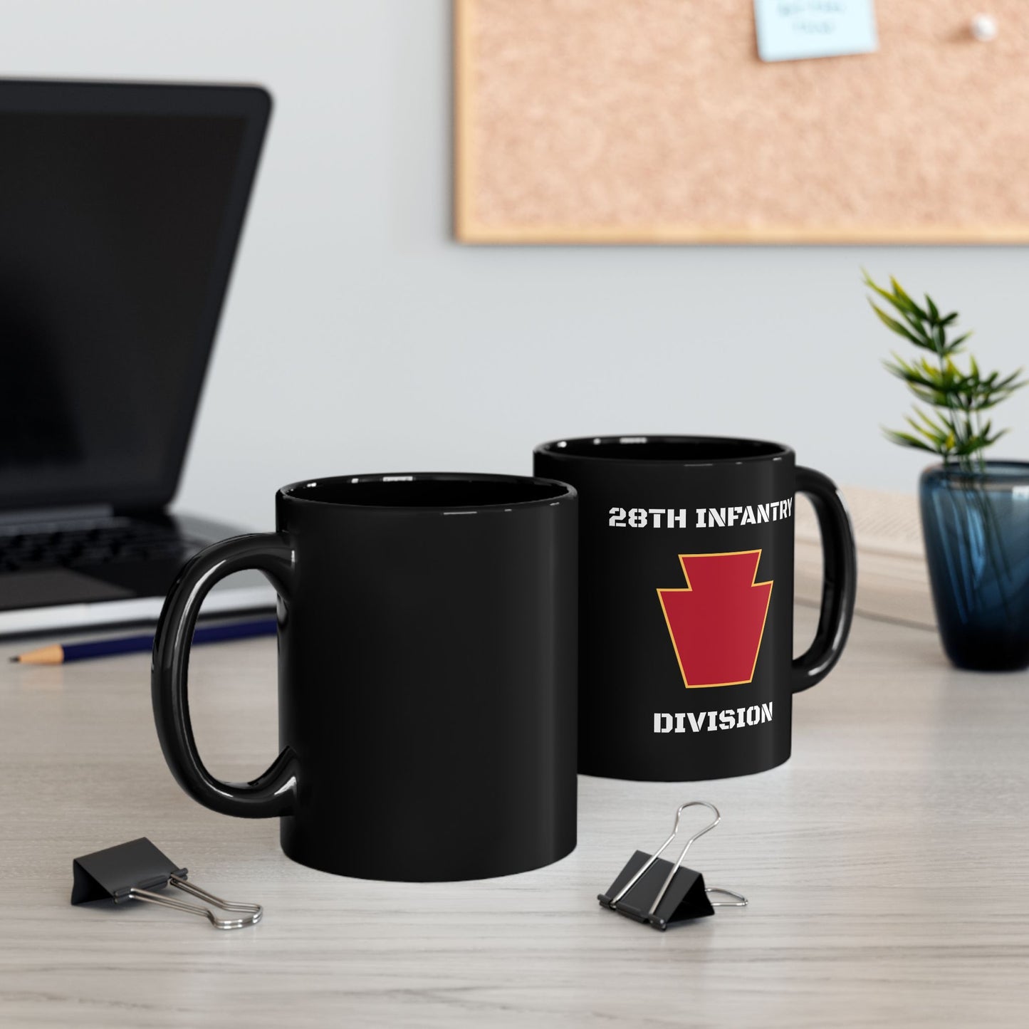 Red Keystone Black Ceramic Mug, (11oz)