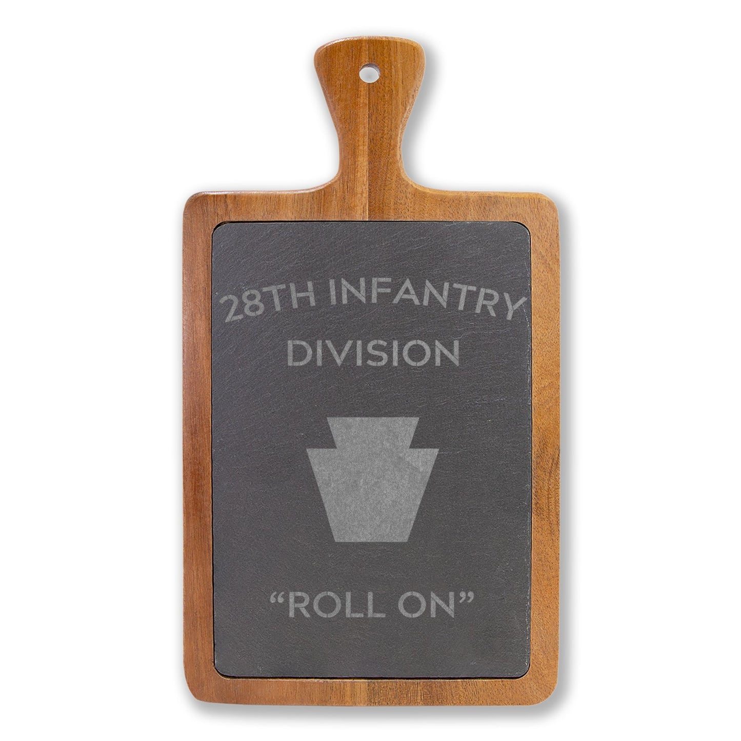 Engraved 28th ID Charcuterie Board — “Roll On” Slate Serving Set
