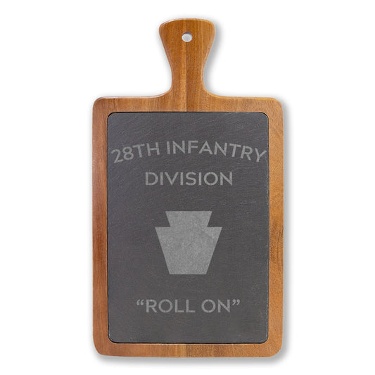 Engraved 28th ID Charcuterie Board — “Roll On” Slate Serving Set