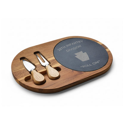 Engraved 28th ID Charcuterie Board — “Roll On” Slate Serving Set