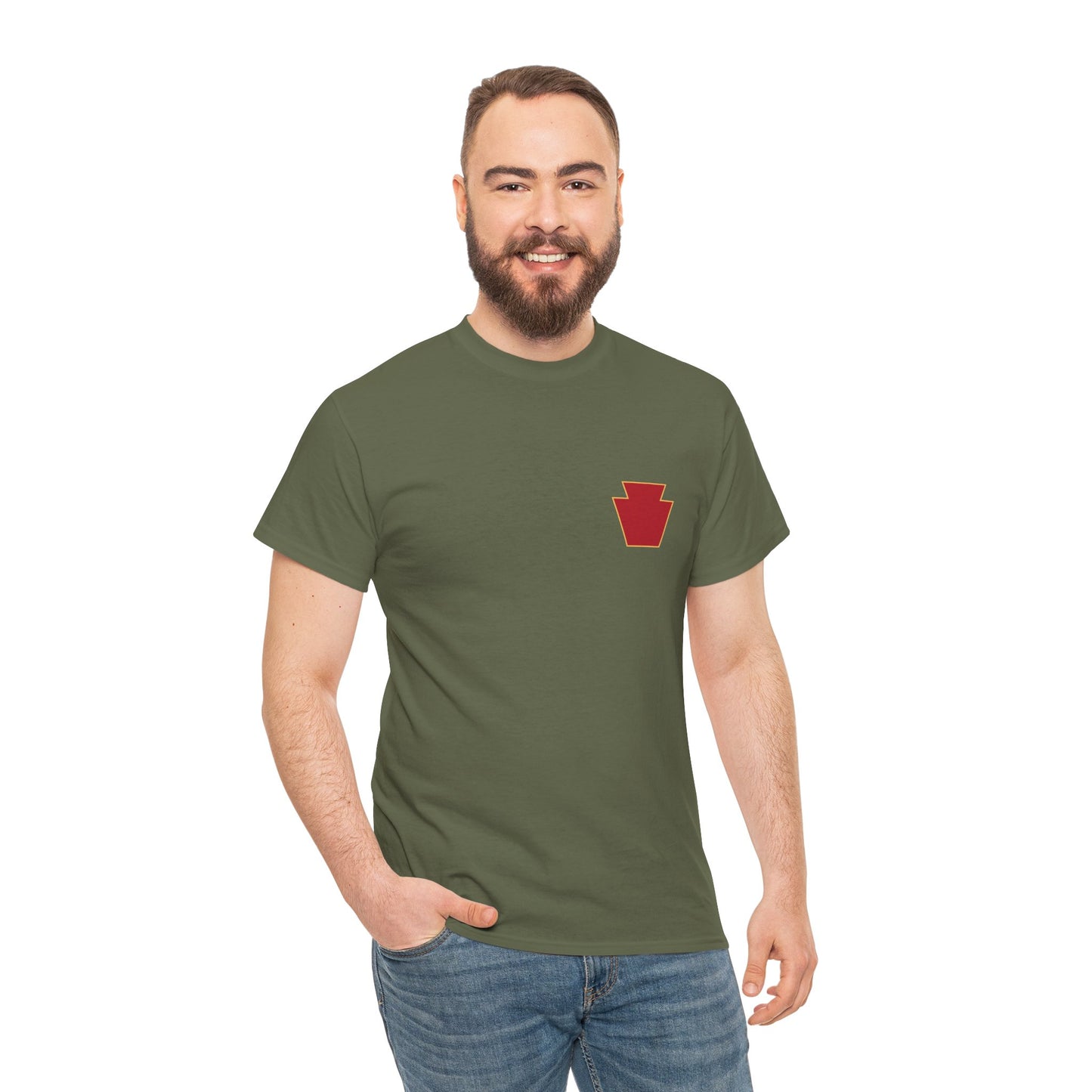 28th ID Simple Red Keystone - Unisex Cotton T-Shirt