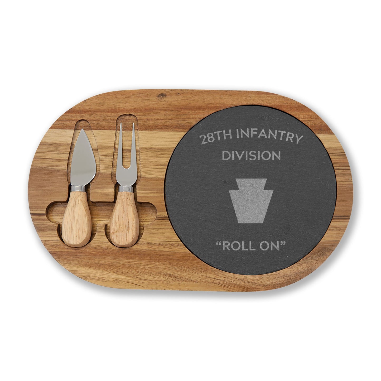 Engraved 28th ID Charcuterie Board — “Roll On” Slate Serving Set