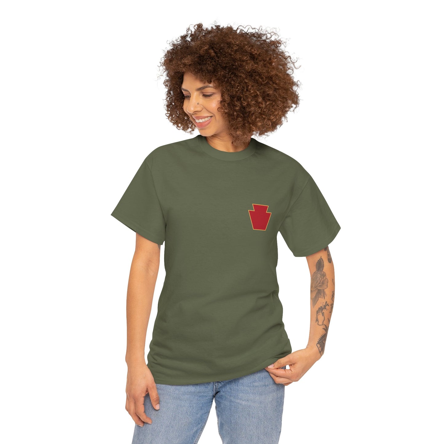28th ID Simple Red Keystone - Unisex Cotton T-Shirt
