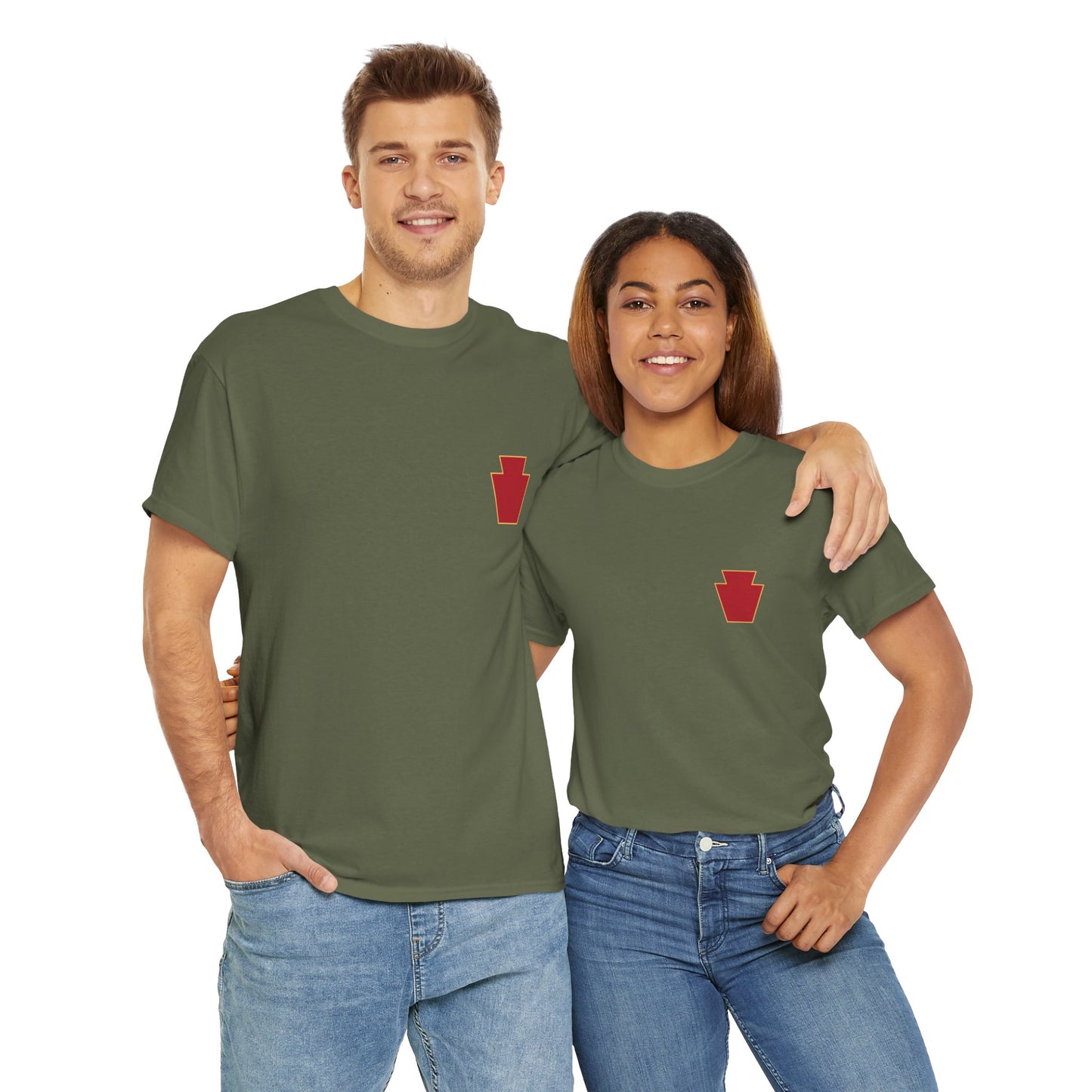 28th ID Simple Red Keystone - Unisex Cotton T-Shirt