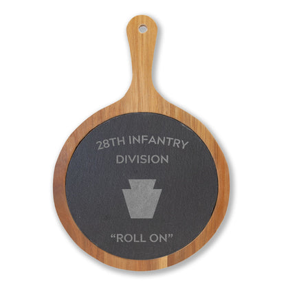 Engraved 28th ID Charcuterie Board — “Roll On” Slate Serving Set