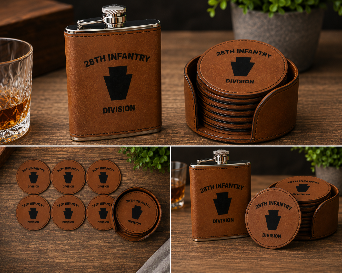 28th Infantry Division Flask & Coaster Set